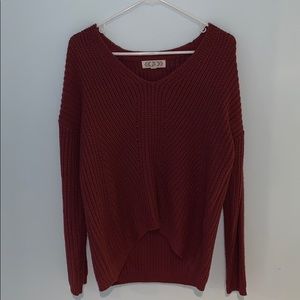 Pink rose v-neck maroon sweater